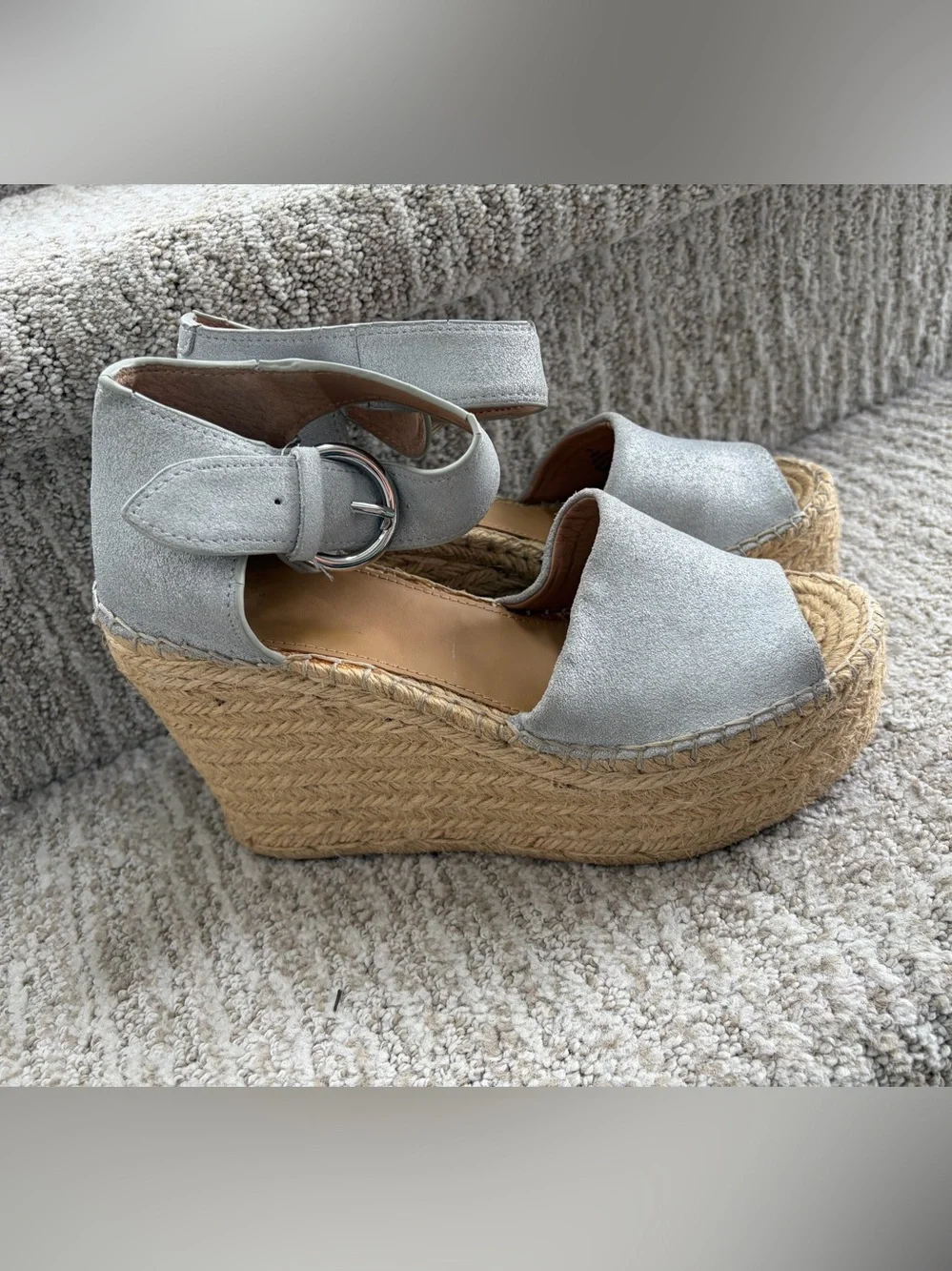 Marc Fisher Alida Espadrille Wedge Sandals Metallic Leather Women Size 7.5